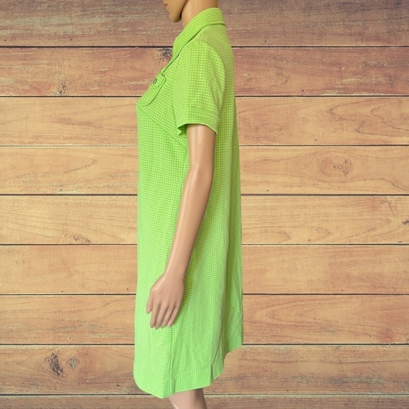 𝅺vintage mod dress 60s neon green 70’s Polyester Checkered Dress Union Made - Picture 8 of 12